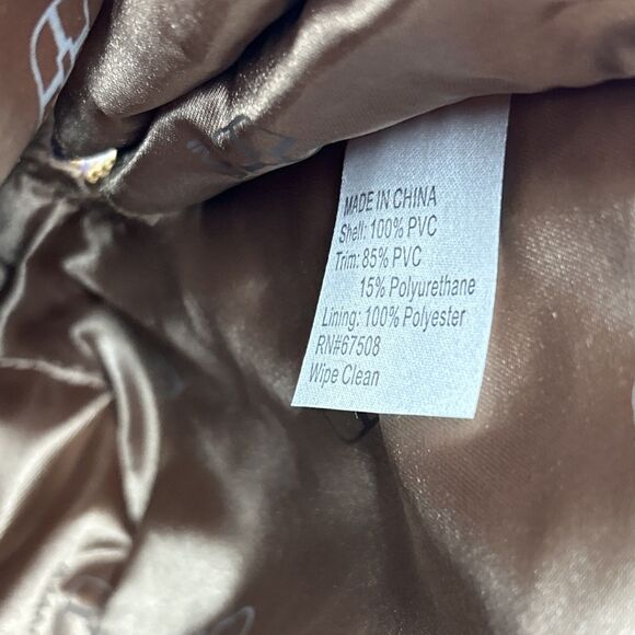 Iman Global Chic Logo Print Dome Satchel Handbag Purse Purple Gold Trim Ivory - Picture 13 of 16